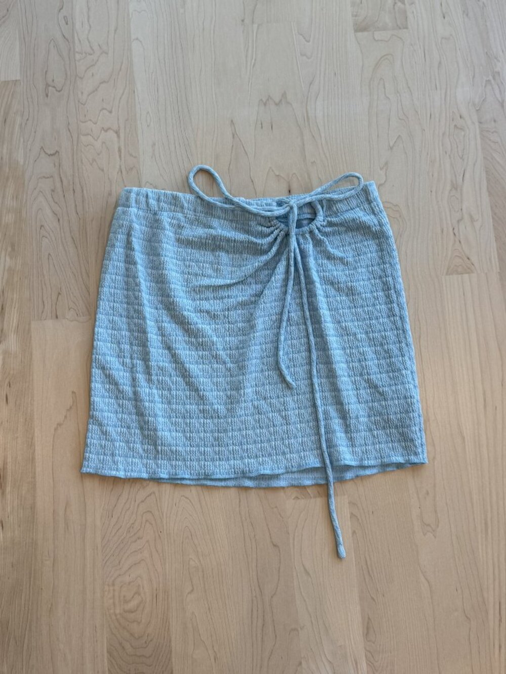 Juniper Blue Textured Knit Mini Skirt Keyhole Cutout Ruched Tie